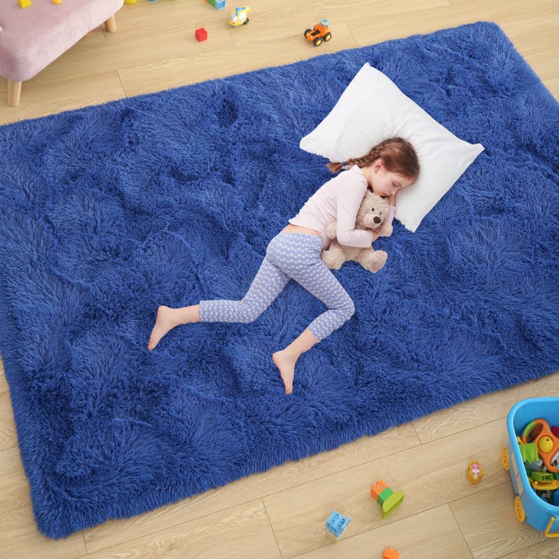 ST. BRIDGE Ultra Soft Fluffy Rugs for Bedroom 4x6 Feet, Shag Area Rugs for Living Room, Large Comfy Furry Rug for Boys Kids Baby Room Decor, Non Slip Nursery Rug Modern Indoor Fuzzy Floor Carpet, Light Navy - Image 1